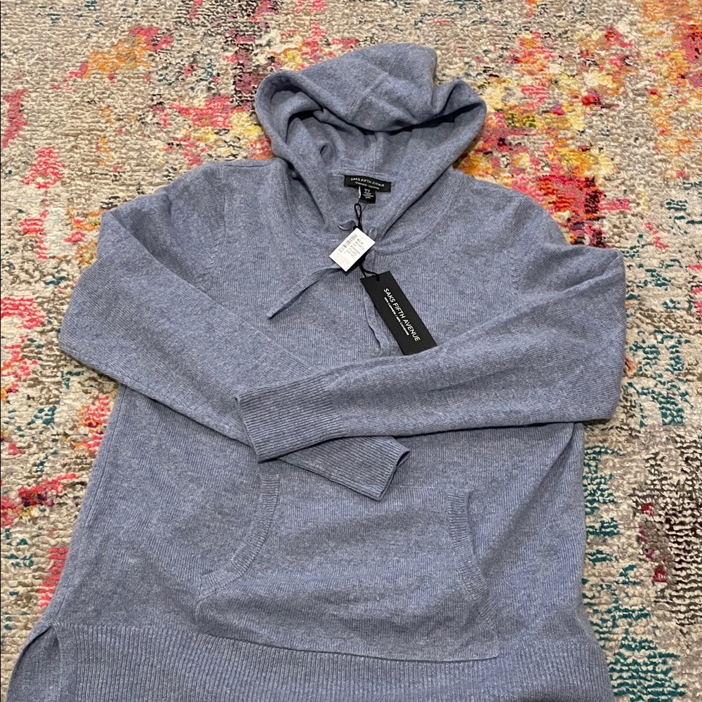 Saks Fifth Avenue 100% Cashmere Open Hoodie Denim Heat Sz S